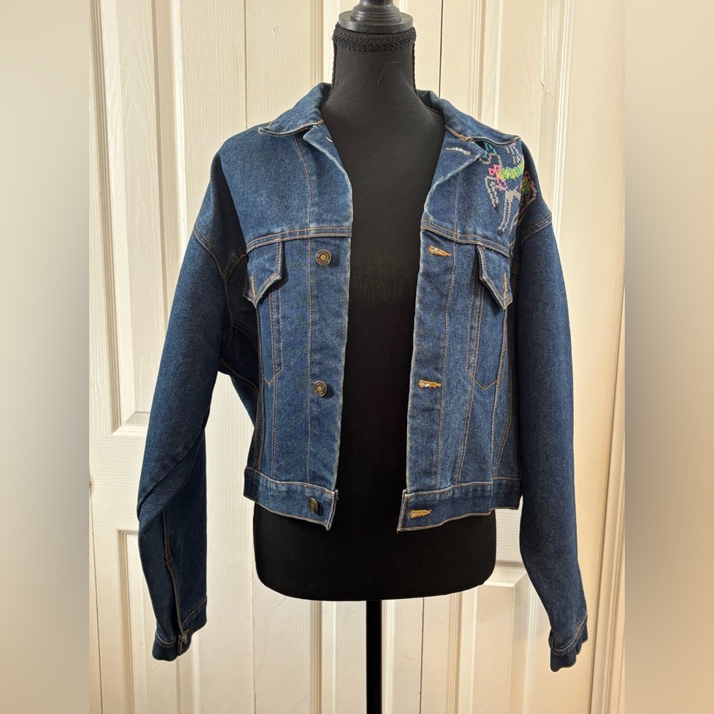 Braxton Authentic Women's Blue Denim Jacket Stitche Horse Design